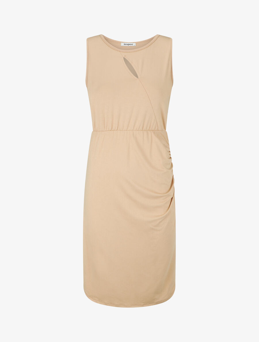 Robe mi-longue à buste ajouré - Beige - 4