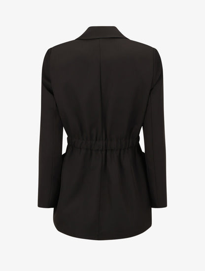 Blazer mi-long élastiqué et boutonné - Noir - 2