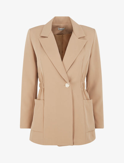 Blazer mi-long élastiqué et boutonné - Camel clair - 1