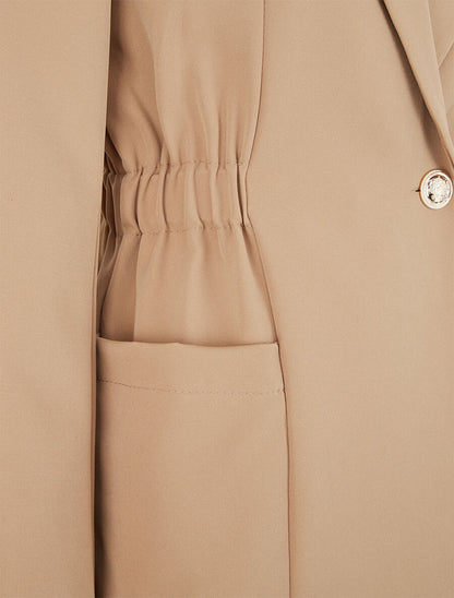 Blazer mi-long élastiqué et boutonné - Camel clair - 3