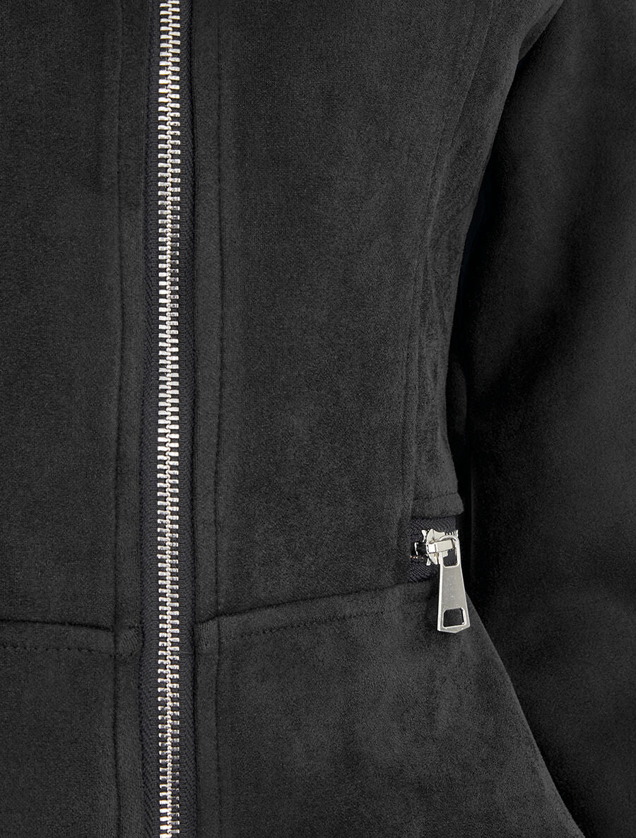 Veste en suédine à zips décoratifs - Noir - 3