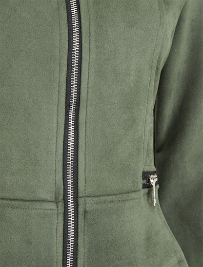 Veste en suédine à zips décoratifs - Kaki - 3