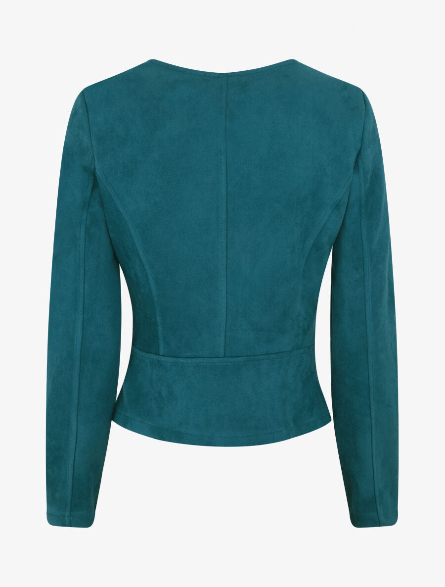 Veste en suédine à zips décoratifs - Bleu canard - 2