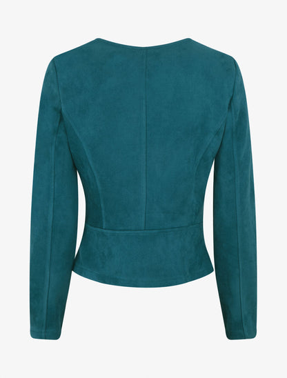 Veste en suédine à zips décoratifs - Bleu canard - 2