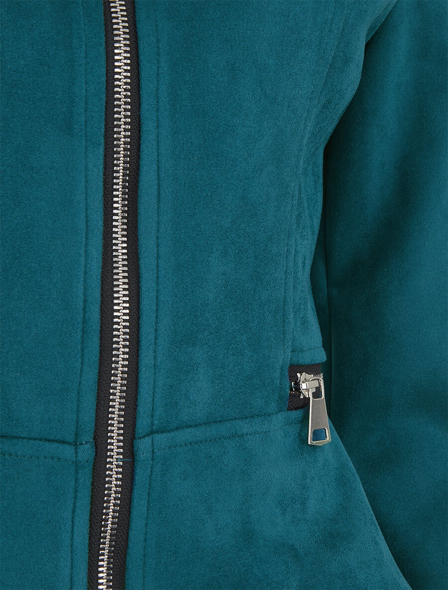 Veste en suédine à zips décoratifs - Bleu canard - 3