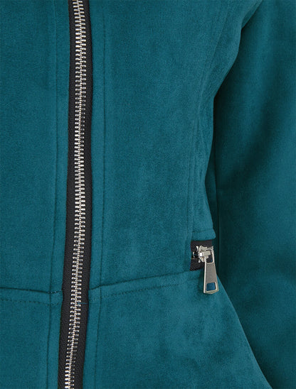 Veste en suédine à zips décoratifs - Bleu canard - 3