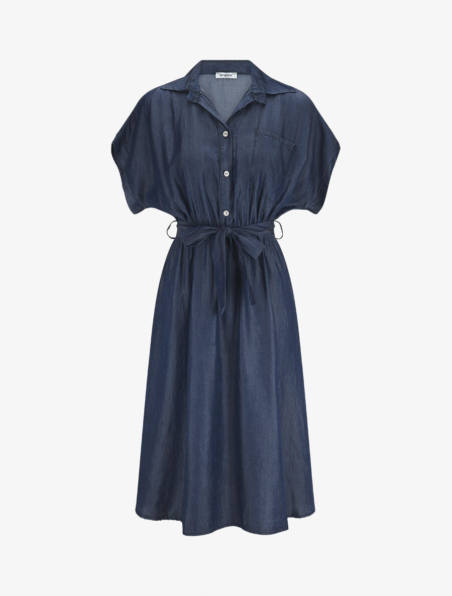 Robe longue évasée manches courtes - Bleu foncé - 1