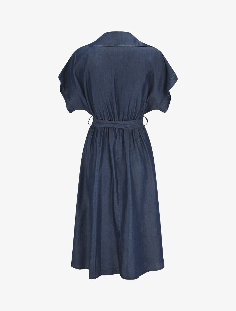 Robe longue évasée manches courtes - Bleu foncé - 2