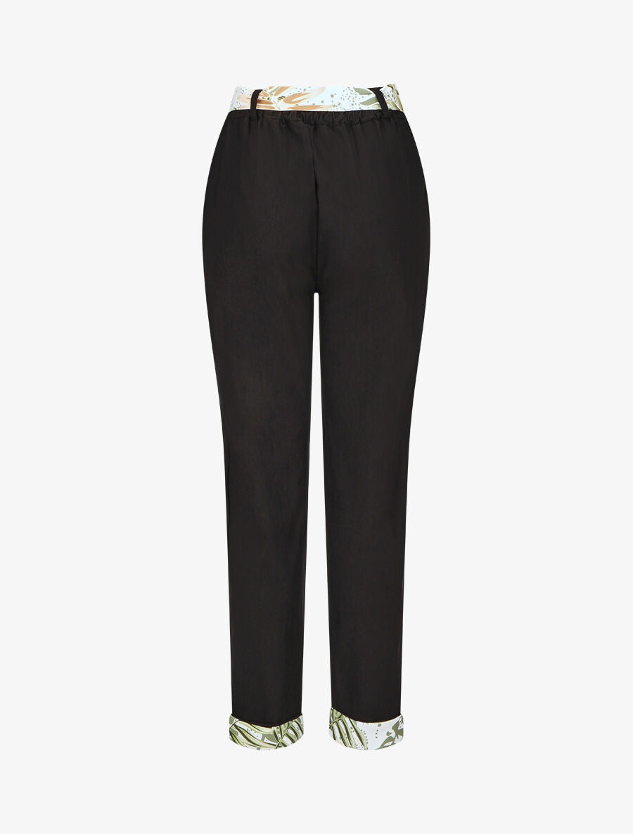 Pantalon droit taille haute ourlet fantaisie - Noir - 2