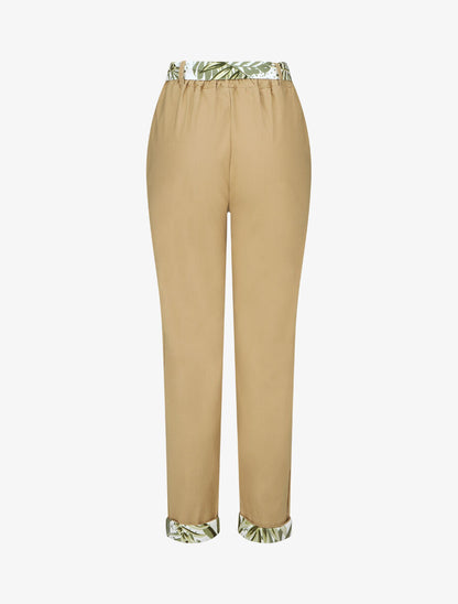 Pantalon droit taille haute ourlet fantaisie - Beige - 2