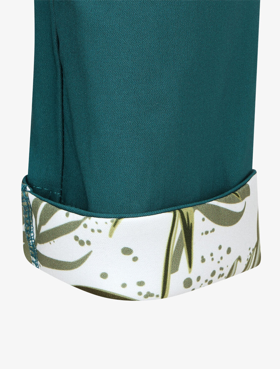 Pantalon droit taille haute ourlet fantaisie - Bleu canard - 3