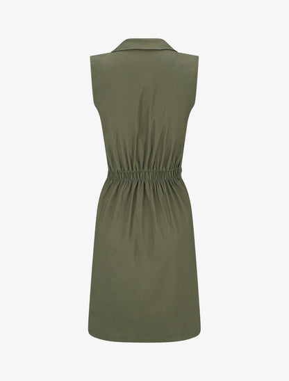 Robe mi-longue sans manches ajustée à zip - Kaki - 2
