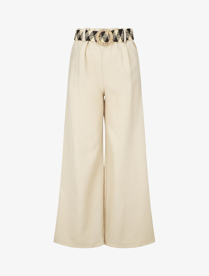 Pantalon ample taille haute élastiquée - Beige - 4