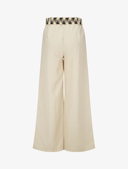Pantalon ample taille haute élastiquée - Beige - 2