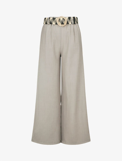 Pantalon ample taille haute élastiquée - Gris clair - 1