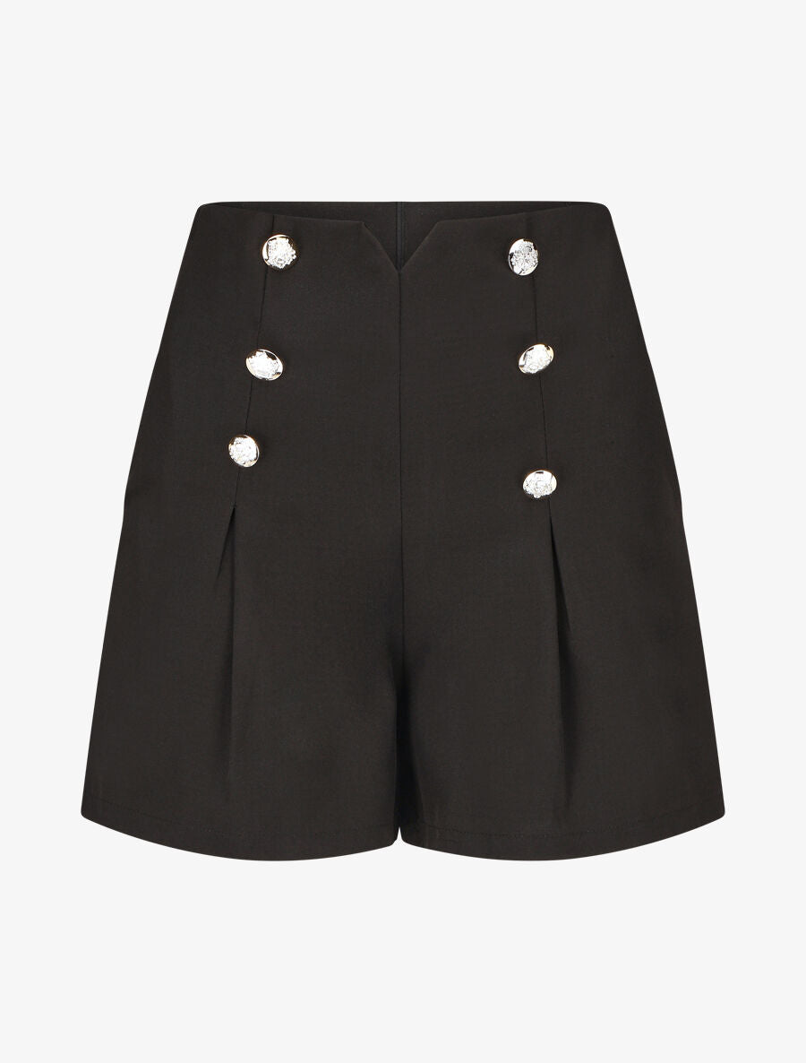 Short droit taille haute à boutons - Noir - 1