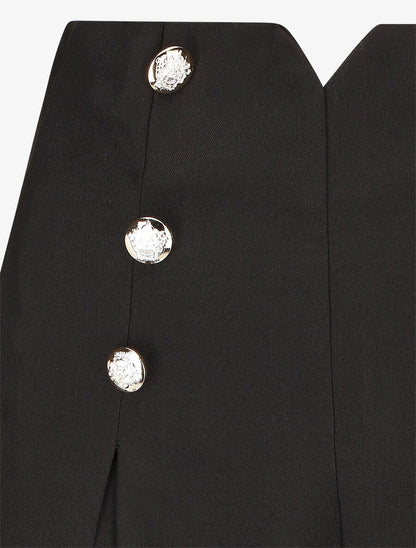 Short droit taille haute à boutons - Noir - 3