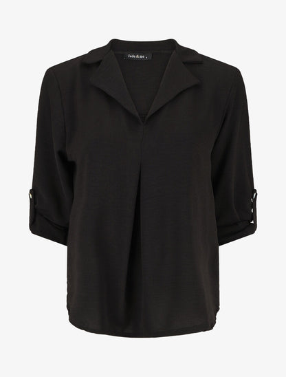 Blouse fluide unie à manches longues - Noir - 4
