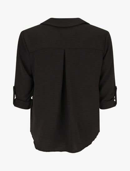 Blouse fluide unie à manches longues - Noir - 2