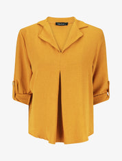 Blouse fluide unie à manches longues - Moutarde - 4