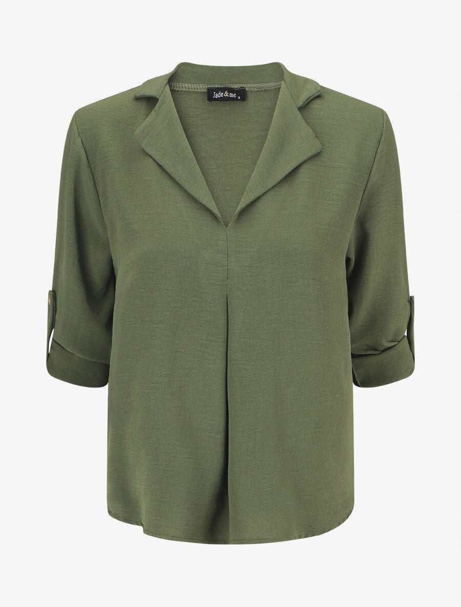 Blouse fluide unie à manches longues - Kaki - 1