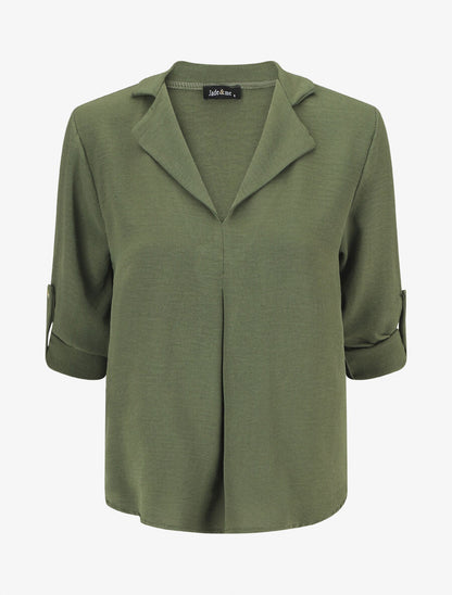 Blouse fluide unie à manches longues - Kaki - 1