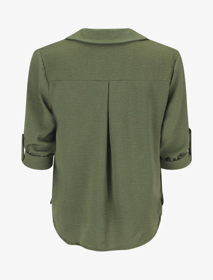 Blouse fluide unie à manches longues - Kaki - 2