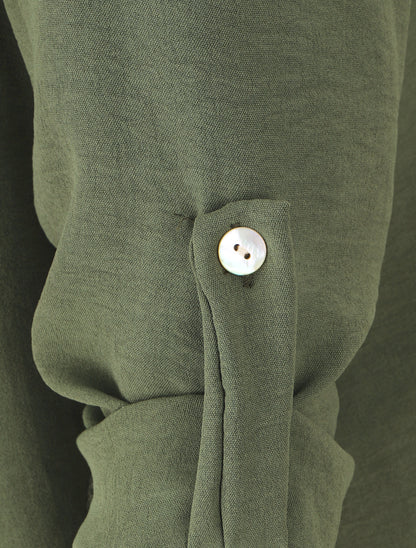 Blouse fluide unie à manches longues - Kaki - 3