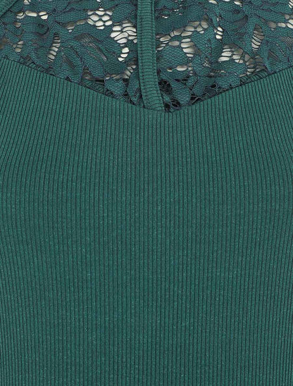 Body côtelé sans manches à dentelle - Vert sapin - 3