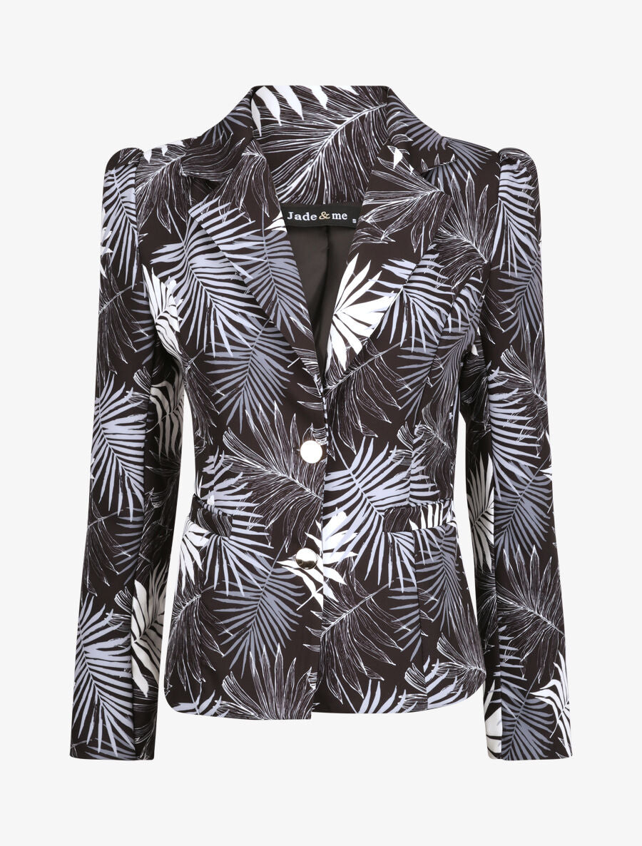 Blazer ajustée imprimé feuilles tropicales - Noir - 4