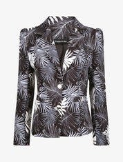Blazer ajustée imprimé feuilles tropicales - Noir - 4