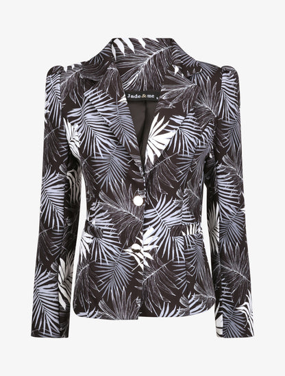 Blazer ajustée imprimé feuilles tropicales - Noir - 4
