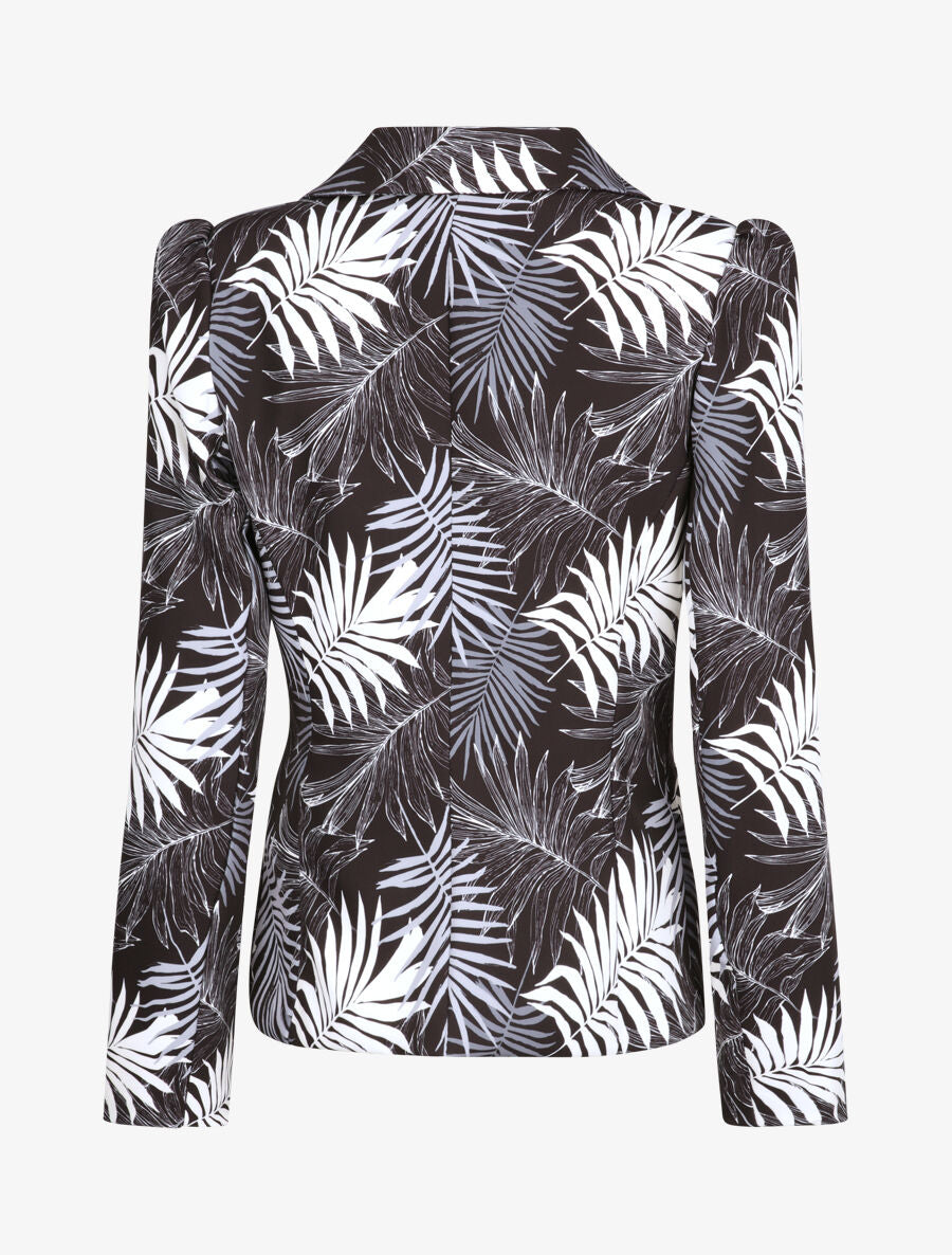 Blazer ajustée imprimé feuilles tropicales - Noir - 2