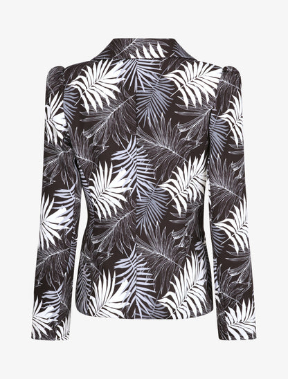 Blazer ajustée imprimé feuilles tropicales - Noir - 2