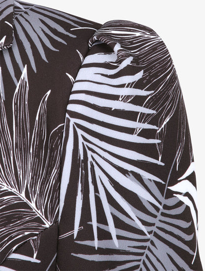 Blazer ajustée imprimé feuilles tropicales - Noir - 3
