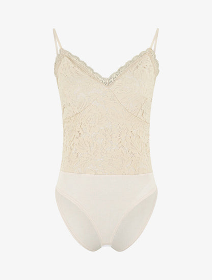 Body en dentelle à fines bretelles - Beige - 1