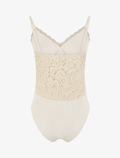 Body en dentelle à fines bretelles - Beige - 2