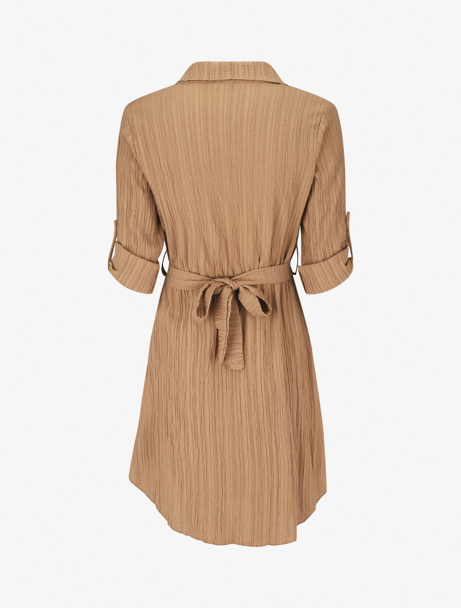 Robe chemise mi-longue texturée - Camel - 2
