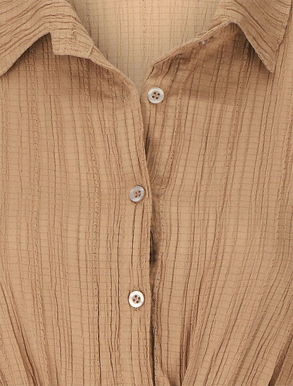 Robe chemise mi-longue texturée - Camel - 3