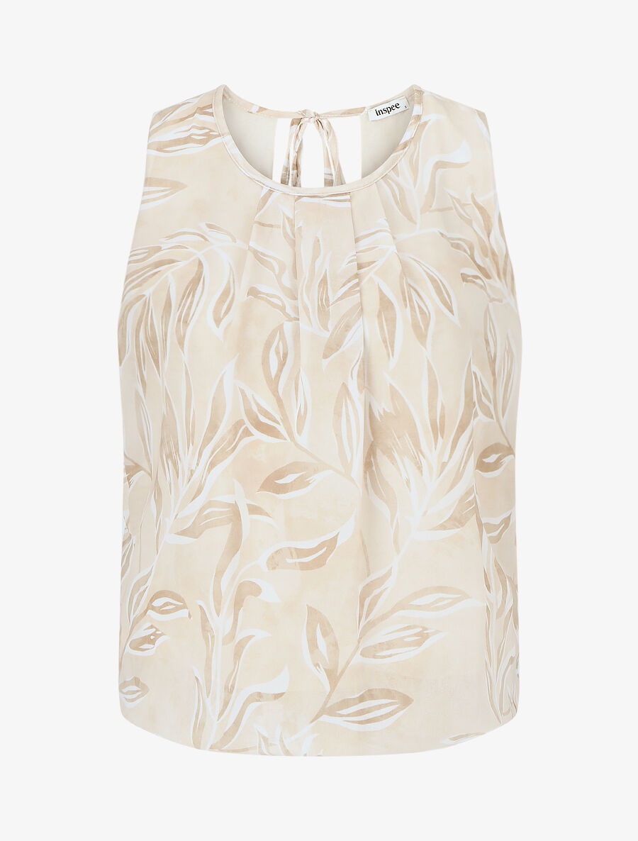 Top boule à imprimé feuilles - Beige - 4