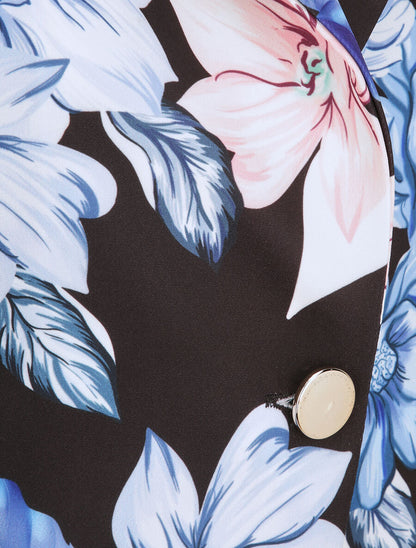 Blazer ajustée imprimé fleurs romantiques - Noir - 3