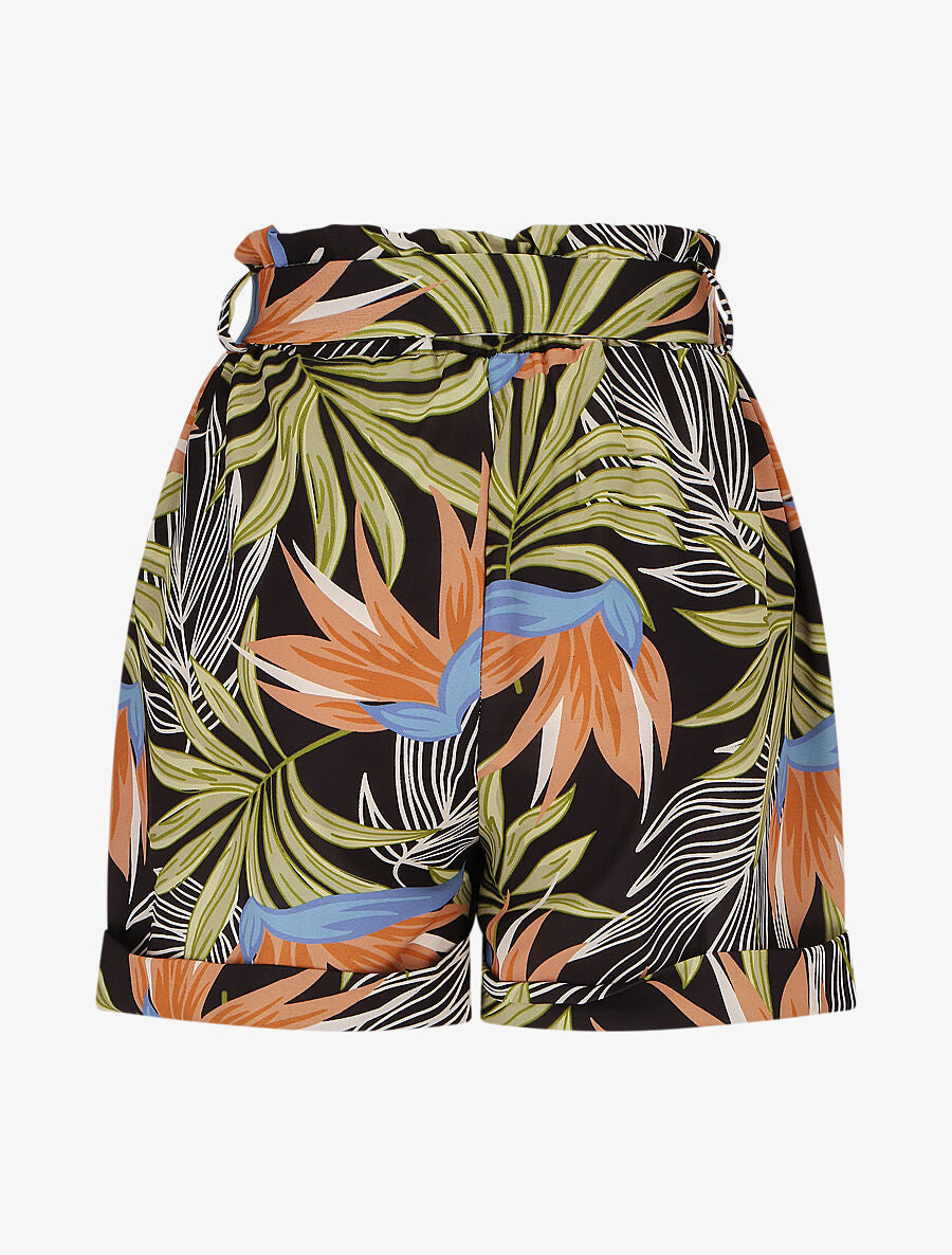Short élastiqué imprimé feuillage - Vert anis - 2