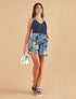 Short élastiqué imprimé feuillage - Bleu - 1