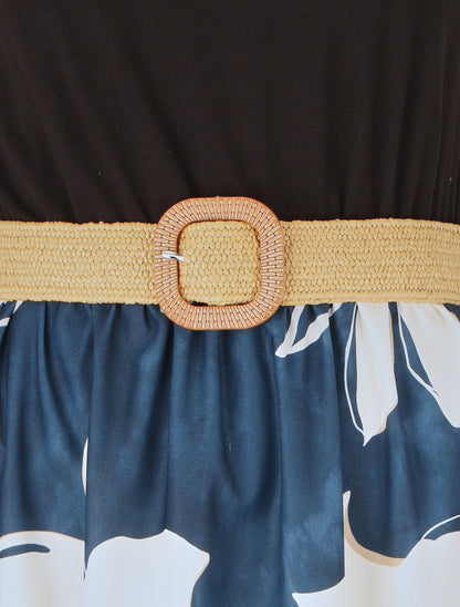 Robe longue bicolore imprimé fleuri - Marine - 3