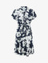 Robe longue élastiquée imprimé feuilles - Marine - 1