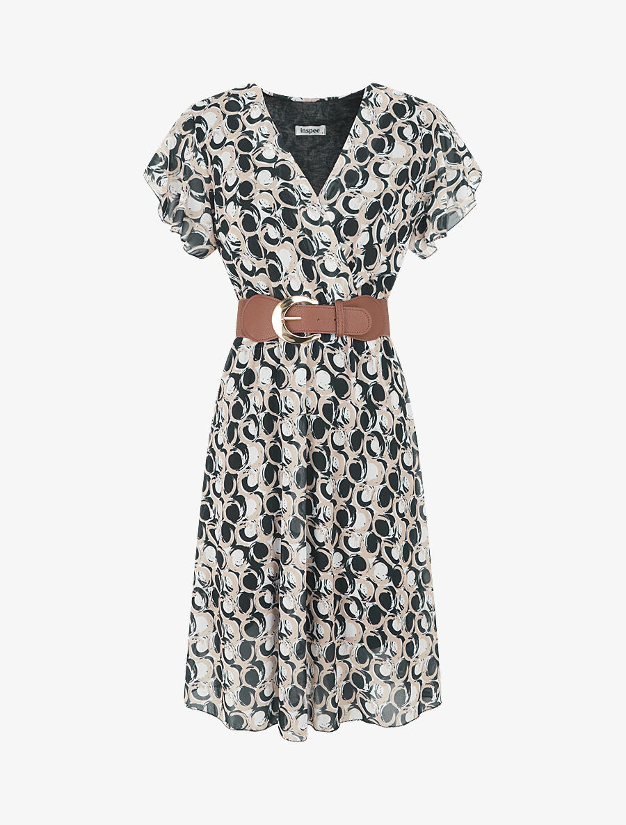 Robe longue élastiquée imprimé fantaisie - Noir - 5