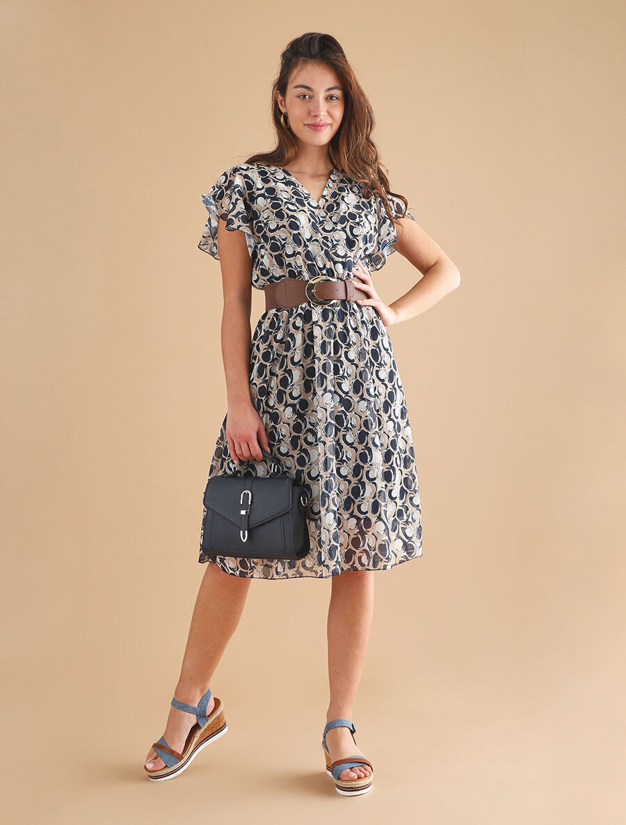 Robe longue élastiquée imprimé fantaisie - Noir - 4