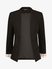 Blazer slim uni à revers imprimé carreaux - Noir - 1