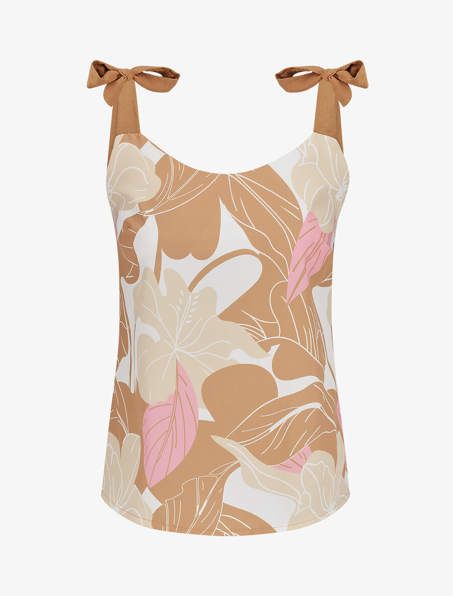 Top feuillage à nouer aux épaules - Beige - 4