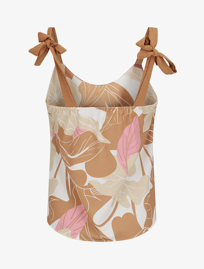 Top feuillage à nouer aux épaules - Beige - 2